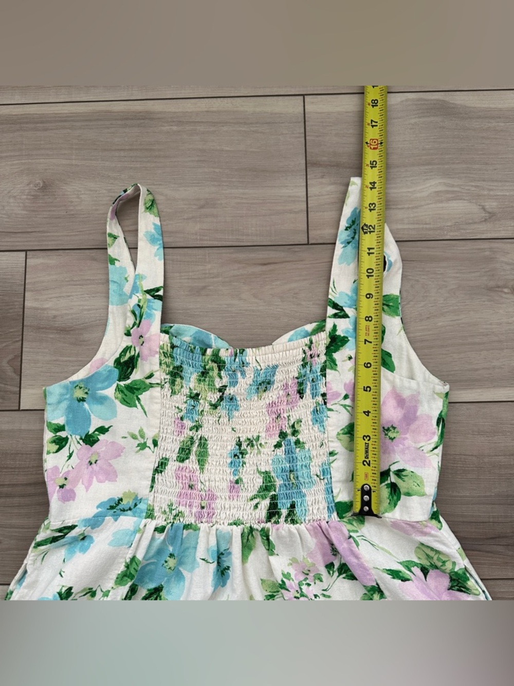 Old Navy Fit & Flare Linen Blend Midi Dress Sz L White Floral Pockets Sundress - Picture 12 of 16